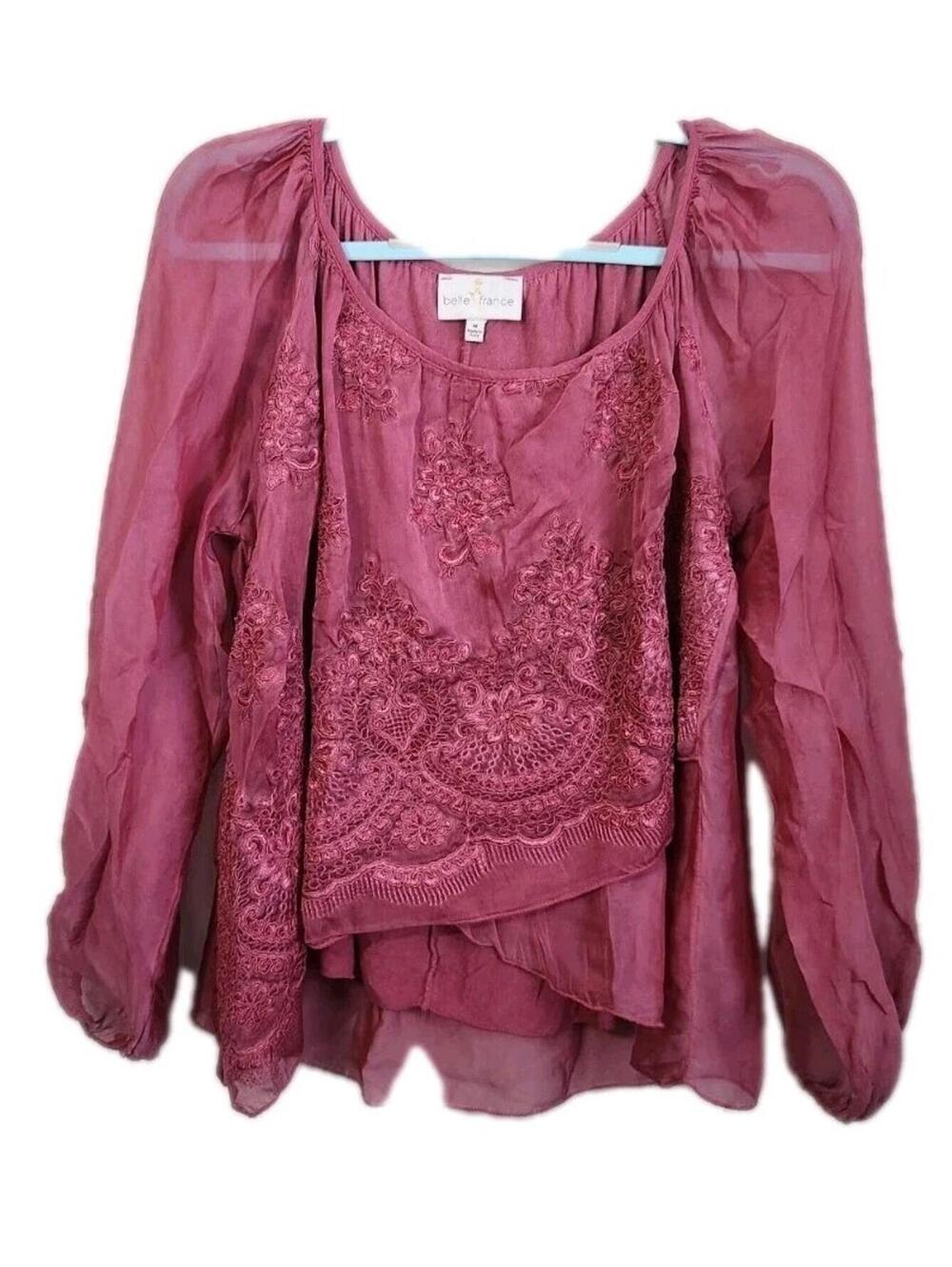 Belle France Top Medium Pink Silk Blend Floral